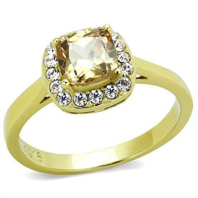 WildKlass Stainless Steel Ring IP Gold Women AAA Grade CZ Champagne-WildKlass Jewelry
