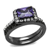 WildKlass Stainless Steel Ring IP Light Black (IP Gun) Women AAA Grade CZ Tanzanite-WildKlass Jewelry