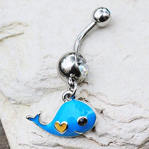 316L Stainless Steel Lovely Blue Whale Dangle WildKlass Navel Ring-WildKlass Jewelry