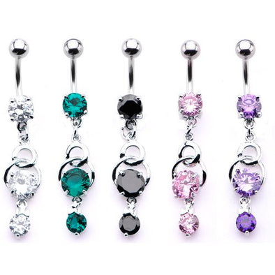 WildKlass Multi Prong Set Gem Dangle Charm Belly Ring (14g 7/16")-WildKlass Jewelry