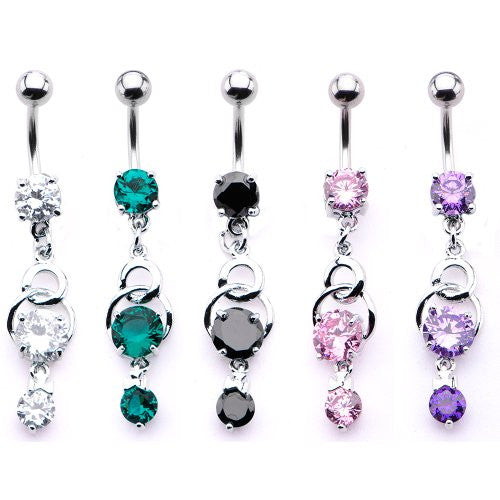 WildKlass Multi Prong Set Gem Dangle Charm Belly Ring (14g 7/16")-WildKlass Jewelry