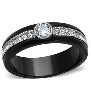 WildKlass Stainless Steel Ring Two-Tone IP Black Women AAA Grade CZ Clear-WildKlass Jewelry