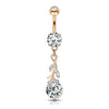 Gemmed Leafs with Large Round CZ Dangle 316L Surgical Steel WildKlass Belly Button Navel Rings-WildKlass Jewelry