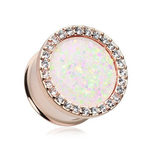 Rose Gold Opal Multi-Gem WildKlass Ear Gauge Plug-WildKlass Jewelry