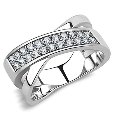 WildKlass Stainless Steel Ring High Polished Women Top Grade Crystal Clear-WildKlass Jewelry
