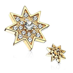WildKlass Micro CZ Paved Starburst with Prong Set CZ Center Internally Threaded Dermal Top-WildKlass Jewelry