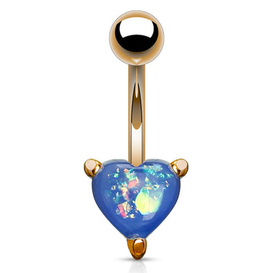 Opal Glitter Heart Prong Set Rose Gold IP Over 316L Surgical Steel WildKlass Belly Button Navel Rings-WildKlass Jewelry