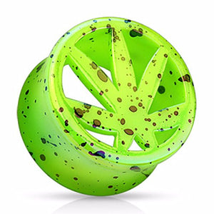 Pot Leaf Green Splatter Double Flared Acrylic WildKlass Saddle Fit Plug (Sold as a Pair)-WildKlass Jewelry