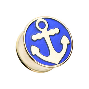 Golden Sailor Anchor Double Flared Ear Gauge WildKlass Plug-WildKlass Jewelry