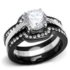 WildKlass Stainless Steel Ring Two-Tone IP Black Women AAA Grade CZ Clear-WildKlass Jewelry