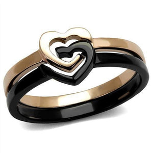 WildKlass Stainless Steel Ring IP Rose Gold+ IP Black Women-WildKlass Jewelry