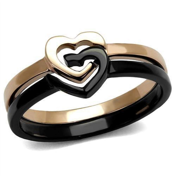 WildKlass Stainless Steel Ring IP Rose Gold+ IP Black Women-WildKlass Jewelry