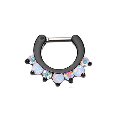 Blackline Prong White Opal Gem Precia WildKlass Septum Clicker-WildKlass Jewelry