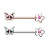 Rose Gold & Silver Spring Butterfly Flower Nipple Barbell Ring-WildKlass Jewelry