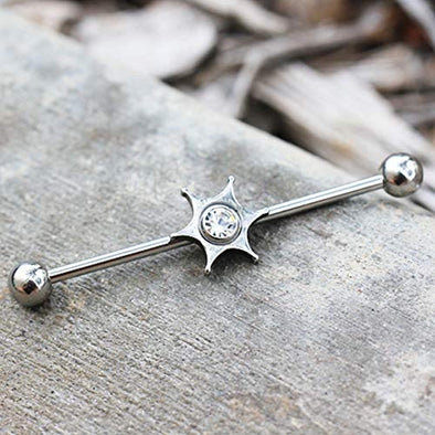 316L Stainless Steel Jeweled Star WildKlass Industrial Barbell-WildKlass Jewelry