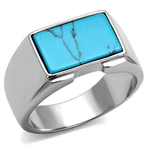 WildKlass Stainless Steel Ring High Polished Men Synthetic Sea Blue-WildKlass Jewelry
