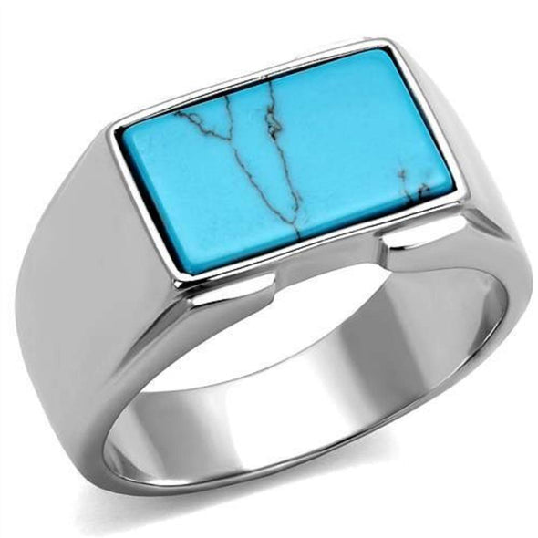WildKlass Stainless Steel Ring High Polished Men Synthetic Sea Blue-WildKlass Jewelry