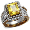 WildKlass Stainless Steel Ring Two Tone IP Light Brown (IP Light Coffee) Women AAA Grade CZ Topaz-WildKlass Jewelry