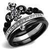WildKlass Stainless Steel Ring Two-Tone IP Black Women AAA Grade CZ Clear-WildKlass Jewelry