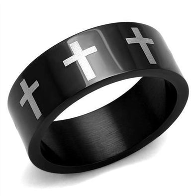 WildKlass Stainless Steel Ring Two-Tone IP Black Men-WildKlass Jewelry
