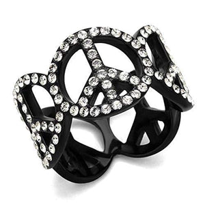 WildKlass Stainless Steel Ring IP Black Women Top Grade Crystal Clear-WildKlass Jewelry
