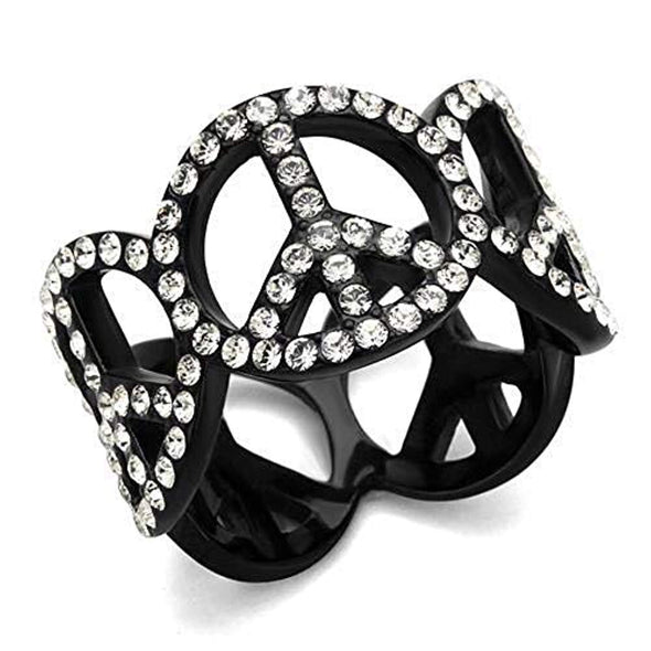 WildKlass Stainless Steel Ring IP Black Women Top Grade Crystal Clear-WildKlass Jewelry