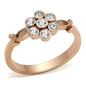 WildKlass Stainless Steel Flower Ring IP Rose Gold Women Top Grade Crystal Clear-WildKlass Jewelry