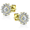 Pair of .925 Sterling Silver WildKlass Stud Earrings/Double Tiered CZ Set Dahlia Flower-WildKlass Jewelry