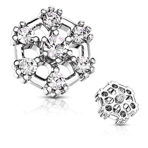 WildKlass 7 CZ Hexagonal Internally Threaded Dermal Top-WildKlass Jewelry