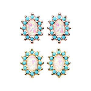 Gold, Rose Gold Elegant Opal Turquoise Ear Stud Earrings-WildKlass Jewelry