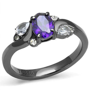 WildKlass Stainless Steel Ring IP Light Black (IP Gun) Women AAA Grade CZ Tanzanite-WildKlass Jewelry