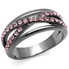 WildKlass Stainless Steel Ring IP Light Black (IP Gun) Women Top Grade Crystal Light Peach-WildKlass Jewelry