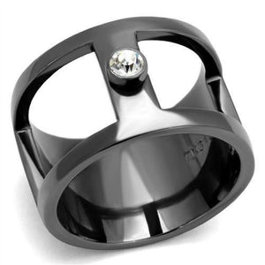 WildKlass Stainless Steel Ring IP Light Black (IP Gun) Men Top Grade Crystal Clear-WildKlass Jewelry