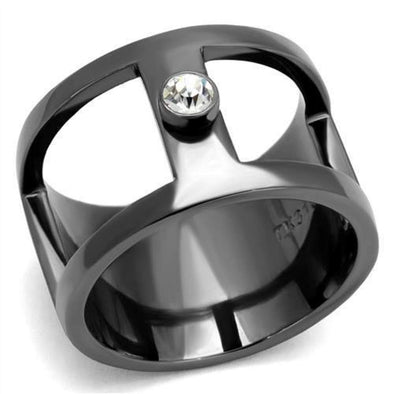 WildKlass Stainless Steel Ring IP Light Black (IP Gun) Men Top Grade Crystal Clear-WildKlass Jewelry