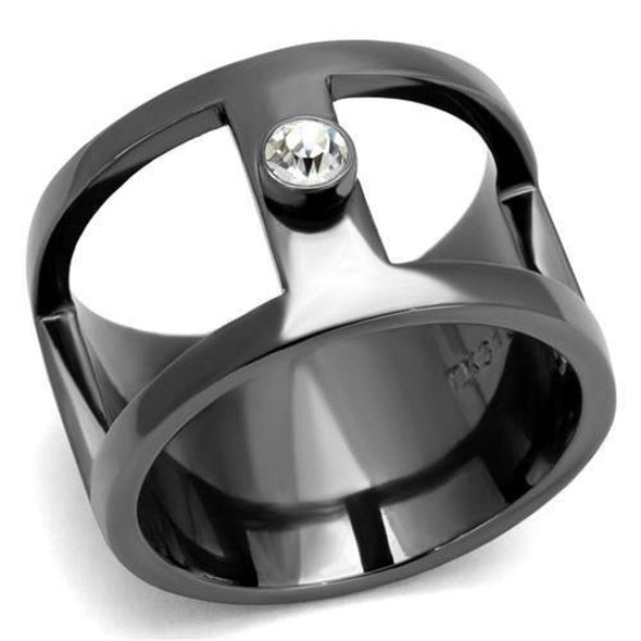 WildKlass Stainless Steel Ring IP Light Black (IP Gun) Men Top Grade Crystal Clear-WildKlass Jewelry