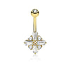 Princess Cut CZ Cross with Round CZ Filled Diamond Shield 316L Surgical Steel WildKlass Belly Rings-WildKlass Jewelry