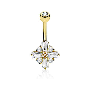 Princess Cut CZ Cross with Round CZ Filled Diamond Shield 316L Surgical Steel WildKlass Belly Rings-WildKlass Jewelry