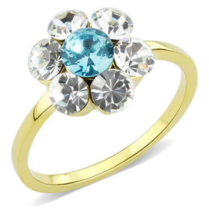 WildKlass Stainless Steel Ring IP Gold Women Synthetic Sea Blue-WildKlass Jewelry