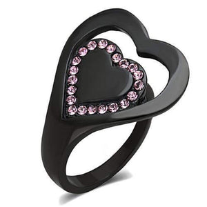 WildKlass Stainless Steel Ring IP Black Women Top Grade Crystal Light Rose-WildKlass Jewelry