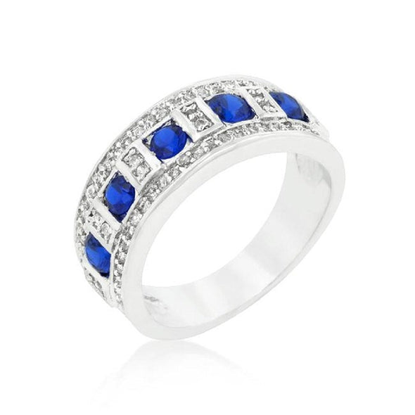 WildKlass Blue and Clear Encrusted Rhodium Plated Ring-WildKlass Jewelry