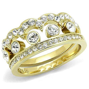 WildKlass Stainless Steel Ring IP Gold Women Top Grade Crystal Clear-WildKlass Jewelry