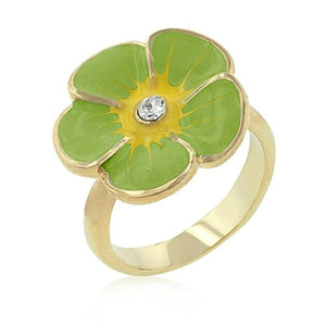 WildKlass Light Green Enamel Floral Ring-WildKlass Jewelry