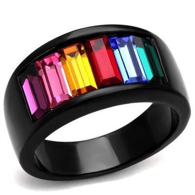 WildKlass Stainless Steel Ring IP Black Women Top Grade Crystal Multi Color-WildKlass Jewelry