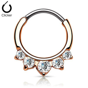 Septum Clicker Five Paved Pretty Gems Round IP Septum Ring-WildKlass Jewelry