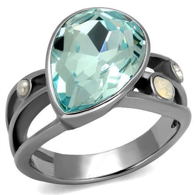 WildKlass Stainless Steel Ring High Polished Women Top Grade Crystal Sea Blue-WildKlass Jewelry