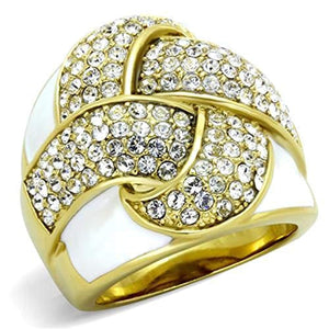 WildKlass Stainless Steel Ring IP Gold Women Top Grade Crystal Clear-WildKlass Jewelry