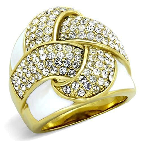 WildKlass Stainless Steel Ring IP Gold Women Top Grade Crystal Clear-WildKlass Jewelry