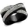 WildKlass Stainless Steel Ring Two-Tone IP Black Women Top Grade Crystal Clear-WildKlass Jewelry