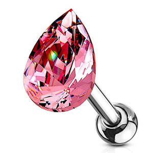 Tear Drop Crystal Top 316L Surgical Steel WildKlass Cartilage, Tragus Barbell Studs-WildKlass Jewelry