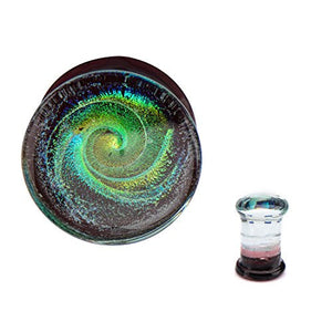 Double Flared WildKlass Green Swirl Glass Plugs-WildKlass Jewelry